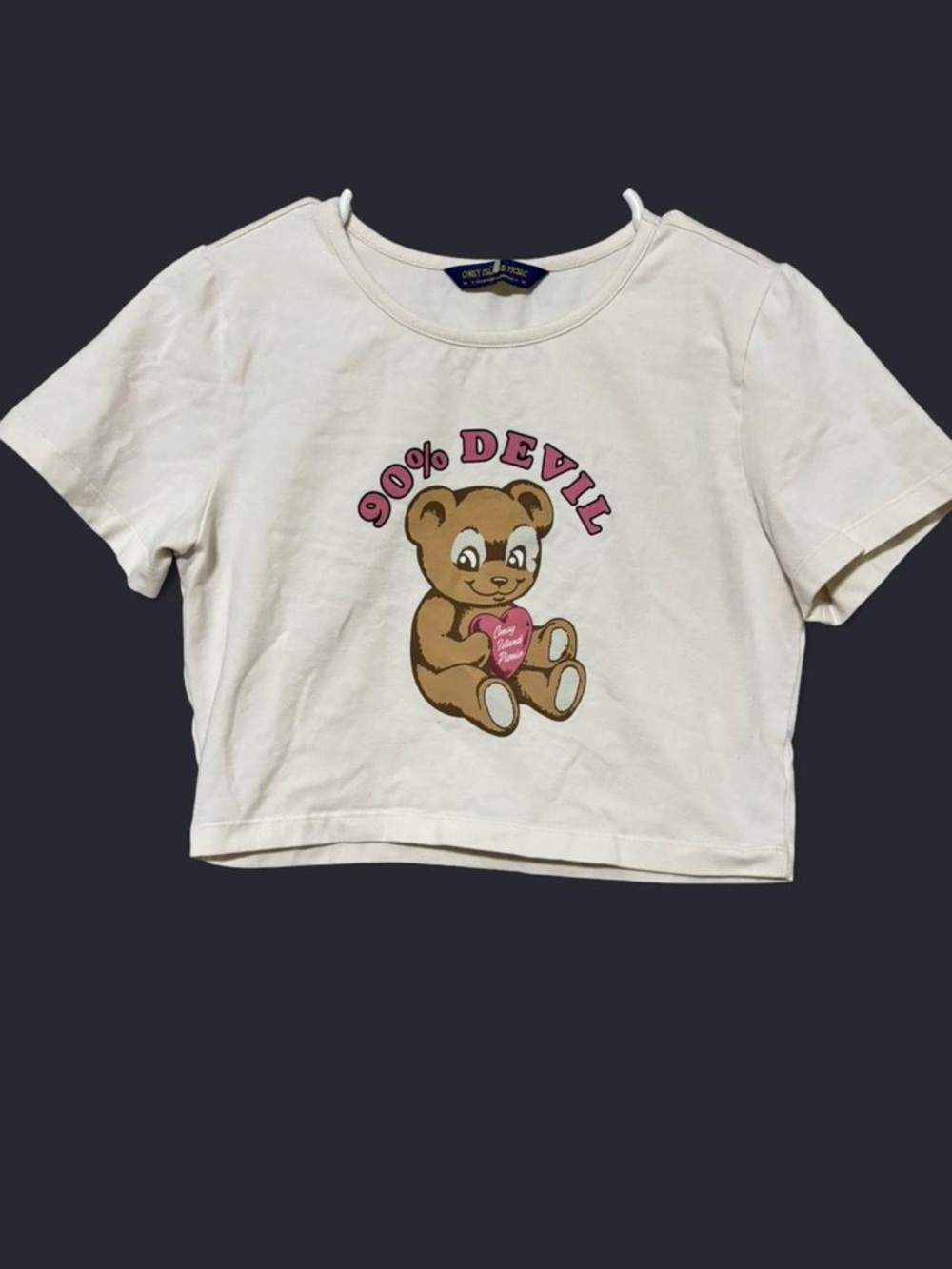 90% Devil Teddy Graphic Crop Tee - White